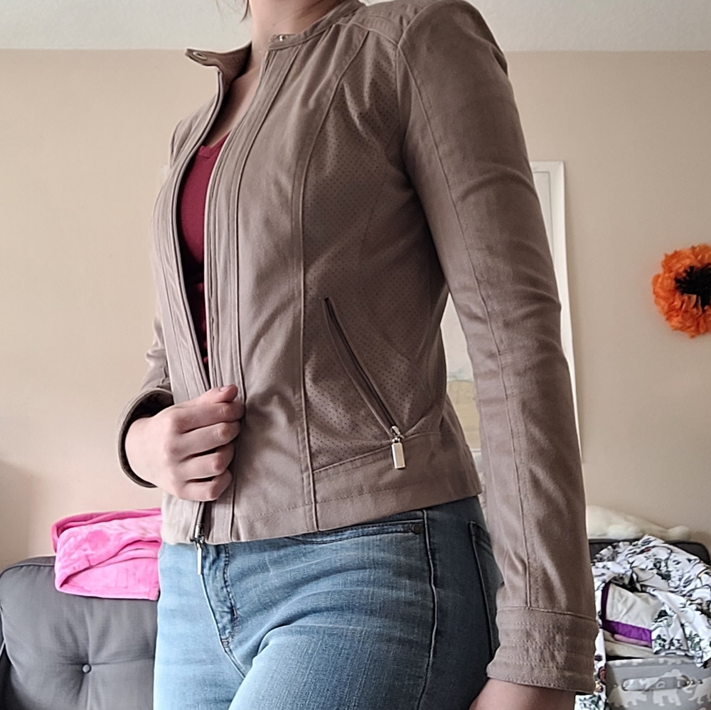 Taupe Faux Suede Moto Jacket